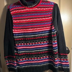 Karen Scott Multicolor Patterned Crewneck Sweater